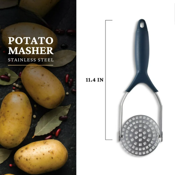 KitchenAxis Stainless Steel Potato Masher – Heavy-Duty Mashing Tool with Ergonomic Soft Grip - Image 3