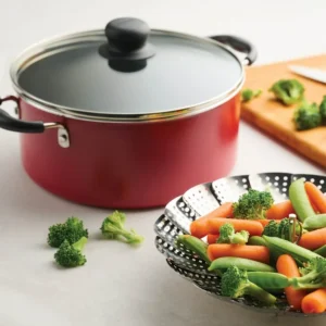 KitchenAxis 18-Piece Non-Stick Cookware Set – Premium Aluminum Cooking Set with Lids, Utensils & Red Finish